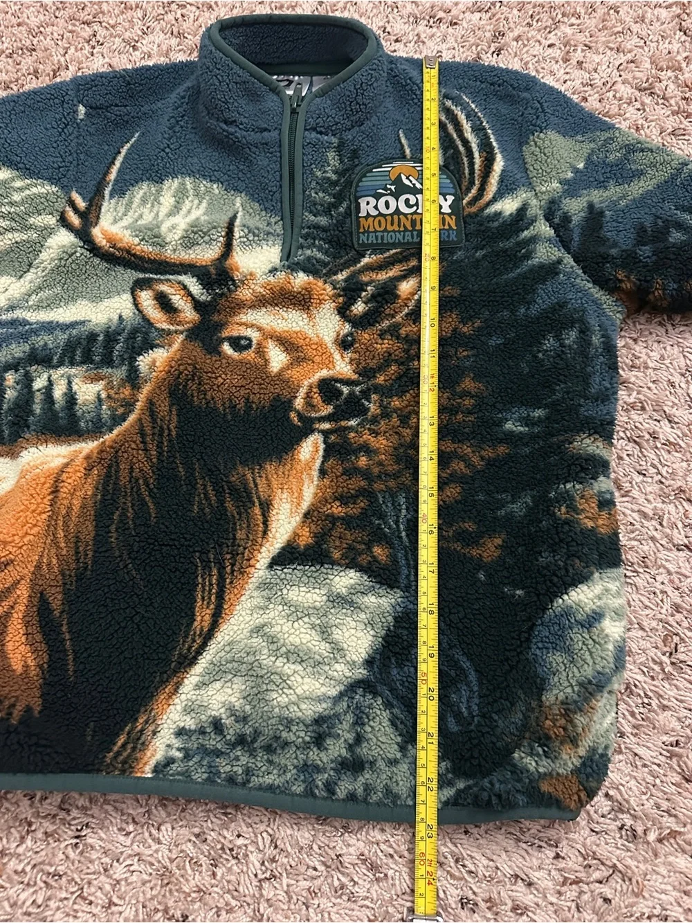 National Park Rocky Mountains Landscape Plush Quarter Zip Jacket Boys Size 10/12